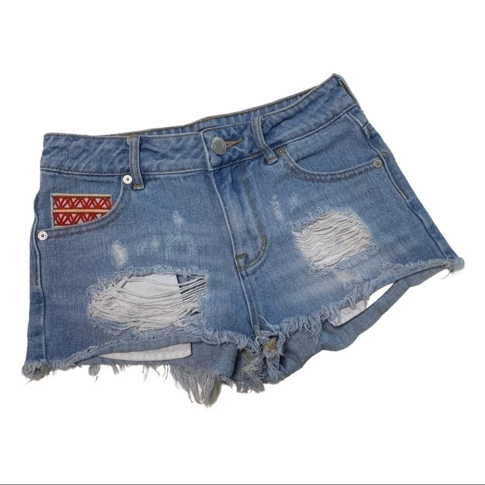 Kendall and Kylie denim patch distressed shorts